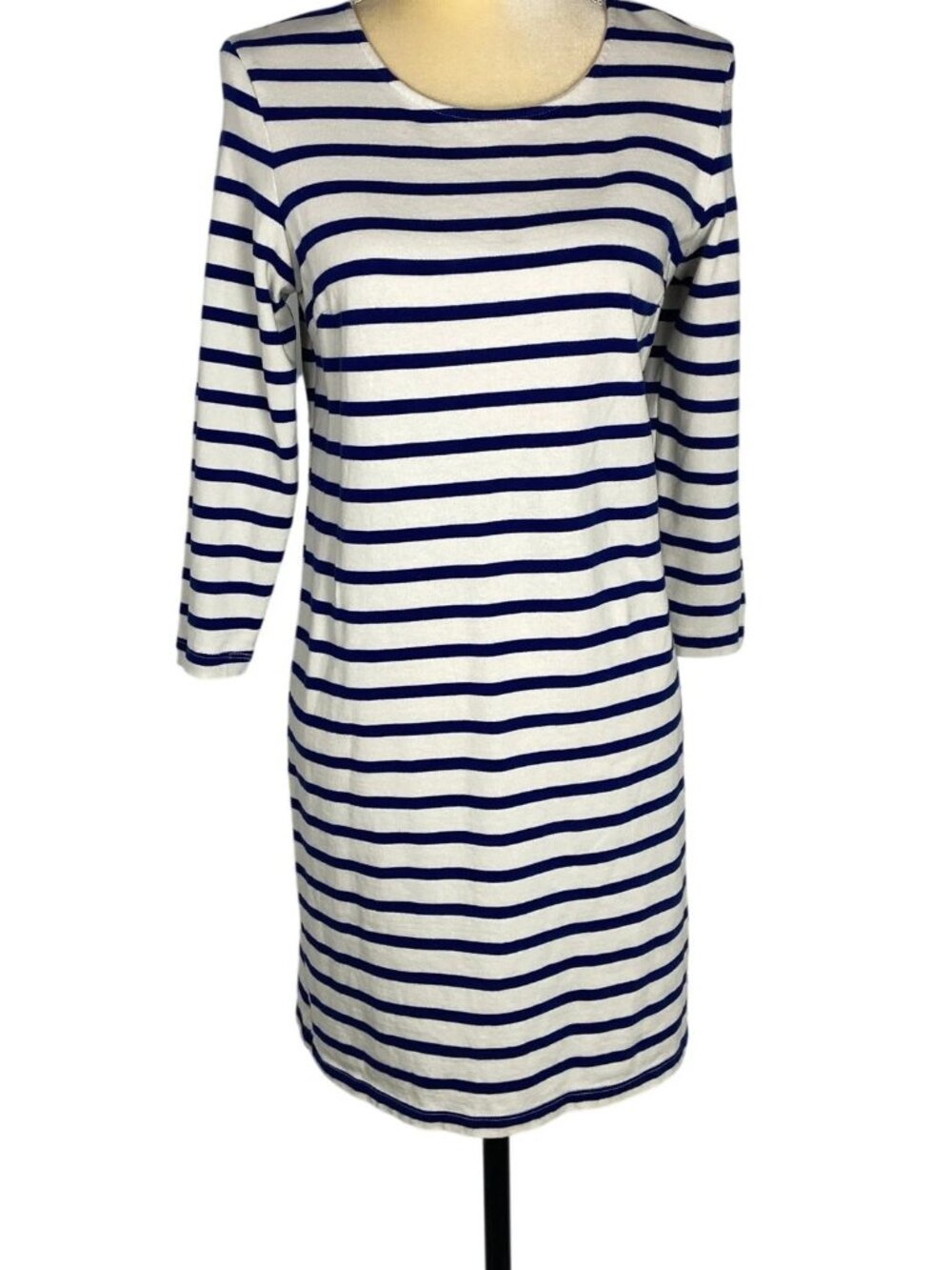 OLD NAVY White and Navy Blue Long Sleeve Dress Scoop Neck Cotton Shift